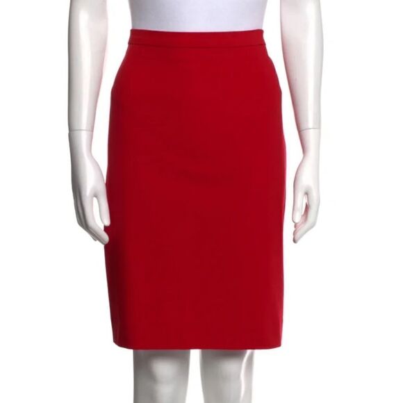 Esacada Red Wool Blend Pencil Skirt Size 36 - Picture 1 of 7